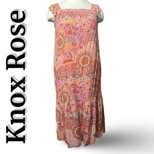 KNOX ROSE Flutter Short Sleeve a-Line Maxi Dress, Side Pockets, Size XXL